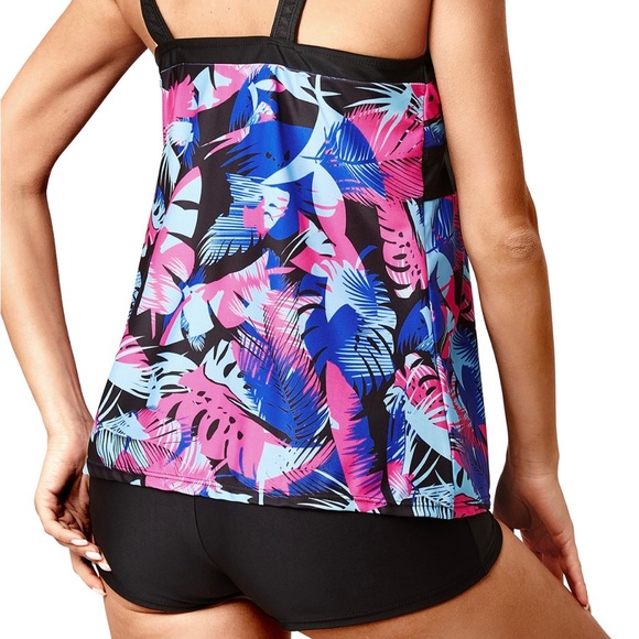 Women Digital Print Boyshort Bottom Two Pieces Swimwear Size Medium - Picture 4 of 8